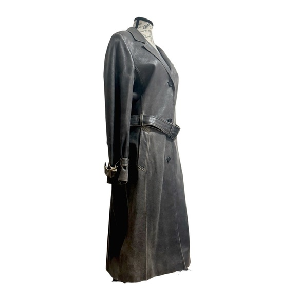 Tryst Women’s Full-Length Dark Gray Leather Trench Coat. Small - Picture 3 of 12